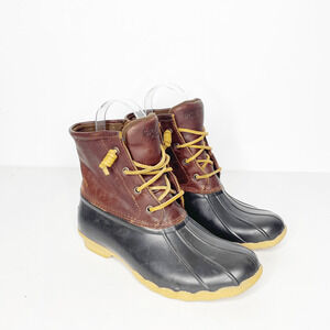 Sperry Saltwater Duck Boot Tan Dark Brown leather waterproof snow rain womens 7